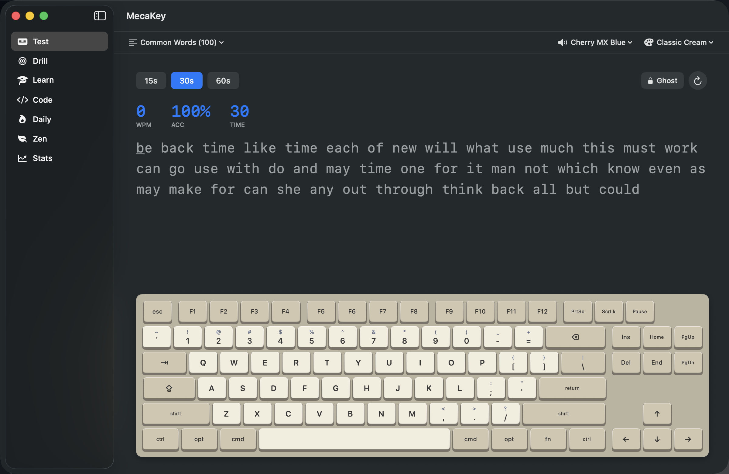 MecaKey typing test in action