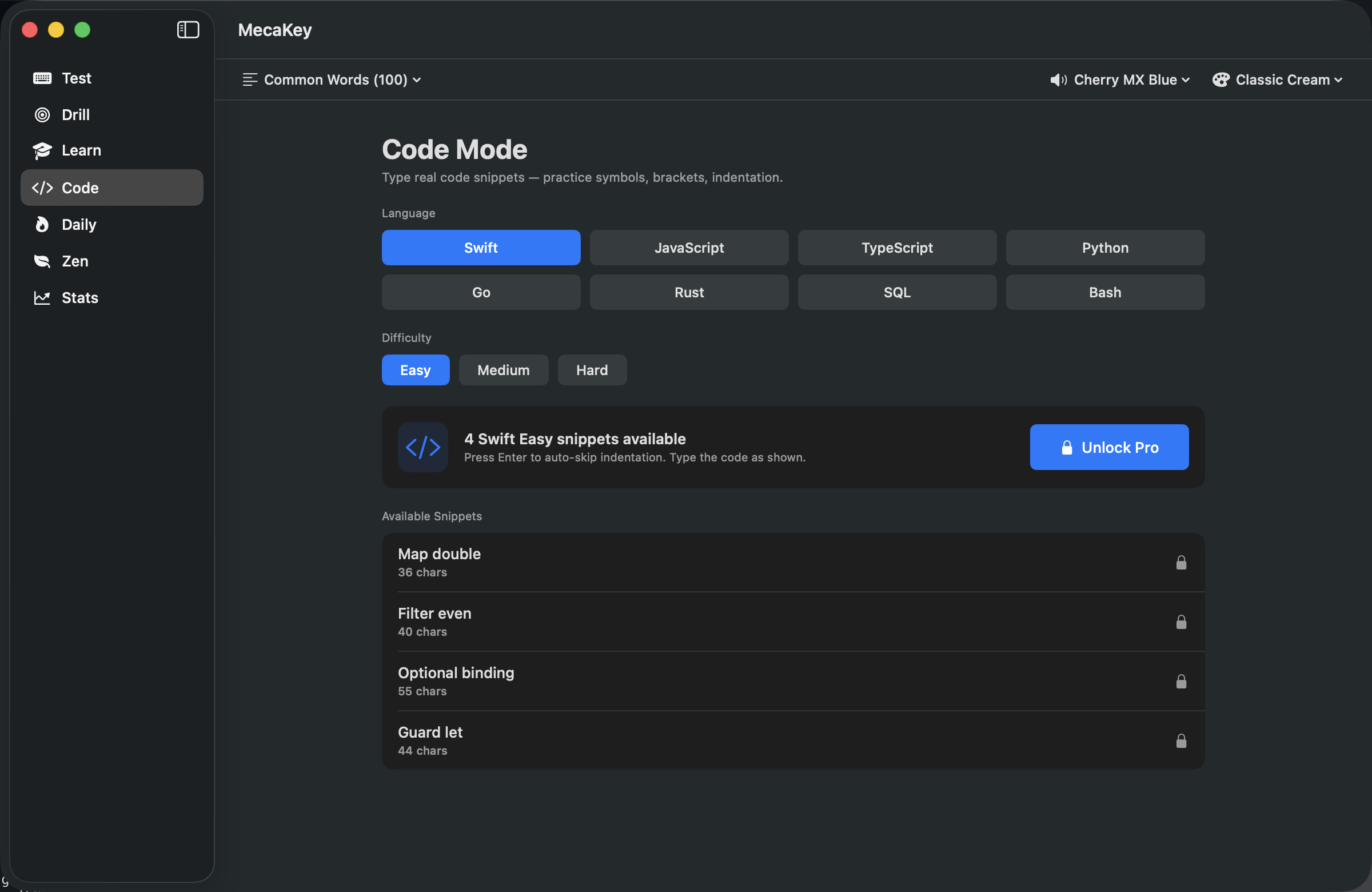 Code Mode with Swift snippets